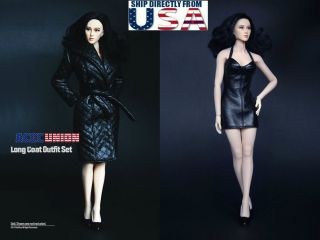 1/6 Leather Coat Dress Set For 12 " Phicen Hot Toys Tbleague Female Figure U.  S.  A.