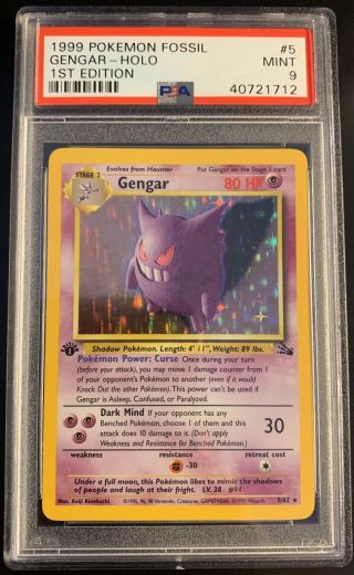 1st Edition Gengar Holo Rare 1999 Wotc Pokemon Card 5/62 Fossil Set Psa 9
