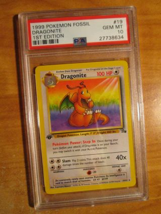 Psa - 10 1st Edition Pokemon Dragonite Card Fossil Set 19/62 First Ed Rare