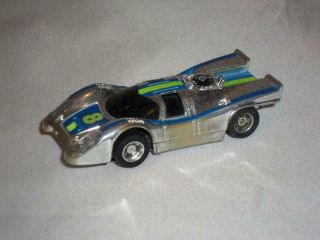 Tyco Slot Car Lighted 8 Silver/blue Porsche Chassis & Body Running - P16