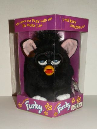 Furby 1998 Tiger Electronics 70 - 800 All Black Pink Ears White Feet