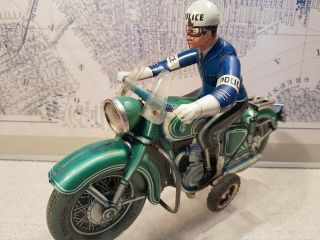 TIPPCO Tin Friction Police Motorcycle TCO - 598 - Germany - 28cm - 1950s 5