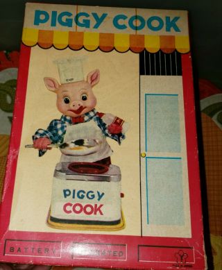 1950 ' s BATTERY OPERATED PIGGY COOK VINTAGE TIN TOY BURGER CHEF ' S BBQ BUDDY 4
