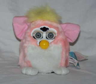 1999 Furby Baby Pink And White With Grey Eyes Perfect W/ Tag