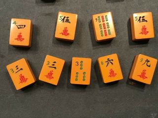 11 Bakelite Mah Jongg Game Set two tone Red Backed Tiles 4