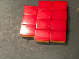 11 Bakelite Mah Jongg Game Set two tone Red Backed Tiles 7