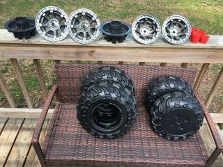 Set Of 4 Wheels - Tires,  Rims,  & Center Caps,  12v Dune Racer Buggy Power Wheels