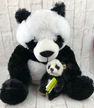 Toys R Us Panda Bears Plush Stuffed Animals Black White