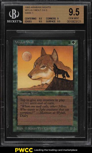 1993 Magic The Gathering Arabian Nights Wylulu Wolf C4 G Dark 1 Bgs 9.  5 (pwcc)