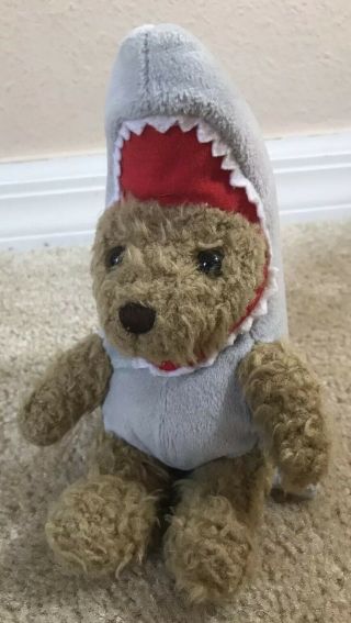 Old Navy Brown Teddy Bear In Shark Costume Stuffed Plush Animal 2000 7in