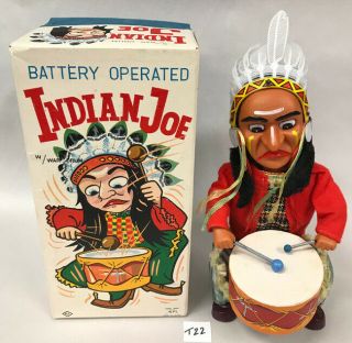 Indian Joe With War Drum B/o Toy,  Alps,  Japan (t22)