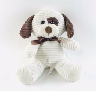 Hugfun Dog White Brown Corduroy Ribbed Stuffed Animal Plush Floppy Ear Puppy