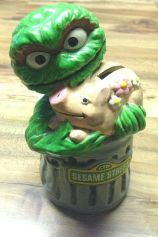 Vintage Gorham Muppets Sesame Street Oscar The Grouch Ceramic Piggy Bank W/ Mark