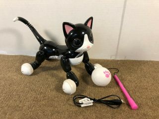 Zoomer Kitty Interactive Cat Black & White W/ Cord & Toy Spin Master