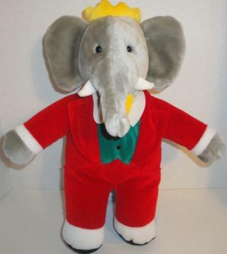 Vintage 1988 Gund Babar Elephant King 14 " Christmas Red Velvet Plush Doll Toy
