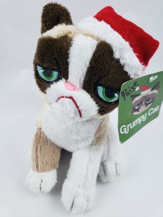 Grumpy Cat 8 " Plush Santa Hat Tis The Season Stuffed Animal Holiday No