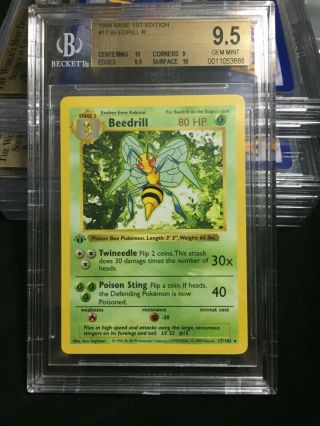 Beedrill - Base Set - 17/102 - Rare - 1st Ed Pokemon Card - Bgs 9.  5 Gem