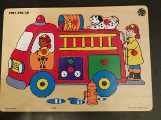 Wooden Pull - Out Puzzle: Hook & Ladder Fire Truck Ecu