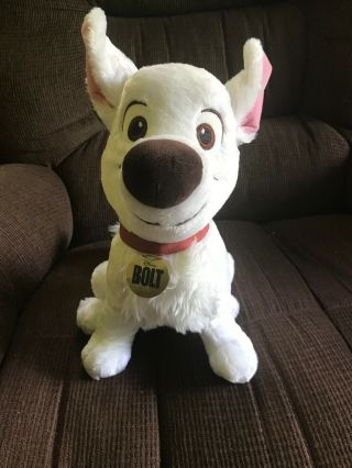 Disney Store Bolt Hero Dog 14 " Plush Stuffed Animal Lightning Sitting White