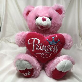 Dan Dee Valentine Pink Princess Bear Plush 18 " Dandee W/ Heart 2016 Sweetheart