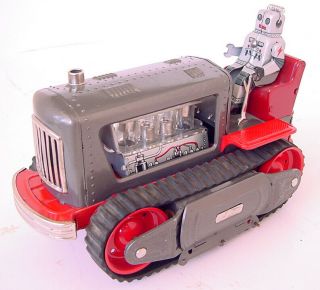 1950s Nomura Toys Japan 9.  5 " Battery Op Robot Construction Tractor Lighted