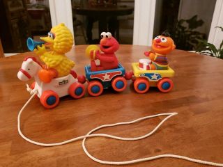 Vintage Tyco Pull Toy Sesame Street Big Bird Elmo Ernie Band Horse Train