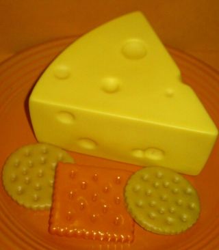 Realistic Fake Play Food Cheese Wedge W/ Crackers Rubber Display Dairy Props
