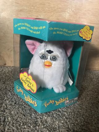 1999 1st Gen Furby Babies 70 - 940 White,  Gray Eyes W/ Tags,  Box,  And Manuals