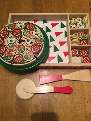 Melissa Doug Pizza Party Wooden Play Food Set With 54 Toppings
