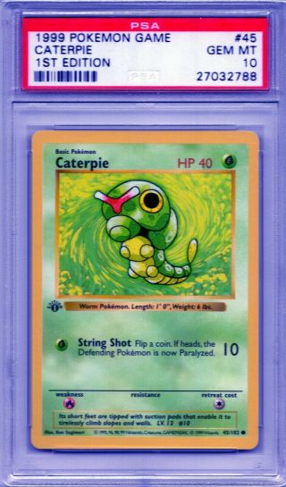 Pokemon Base Set 1999 1st Edition Caterpie 45/102 Psa 10 Gem