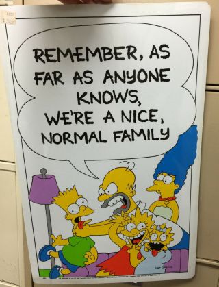 Rare 1990 Official Vintage The Simpsons 11 " X17 " Sign " Normal Family "