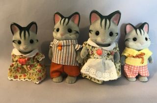 Set Of 4 Calico Critters Fisher Cat Family Gray Felines In Clothes