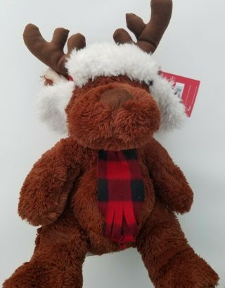 Plush Dark Brown Moose Antlers Ear Muff Hat Flannel Scarf 23 Christmas