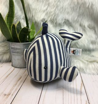 Jellycat Walter The Whale With Rattle Plush Toy Baby Blue & White Stripe Ocean