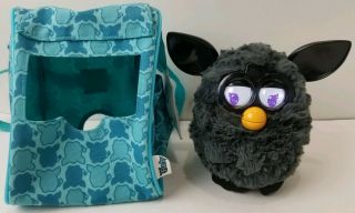 Furby Black Gray Talking Interactive Toy Pet Hasbro 2012 With Blue Backpack
