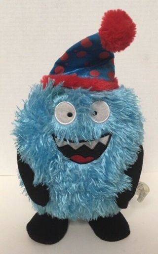 Gemmy Happy Birthday Monster Singing Animated 10 " Plush Blue Shaggy Creature