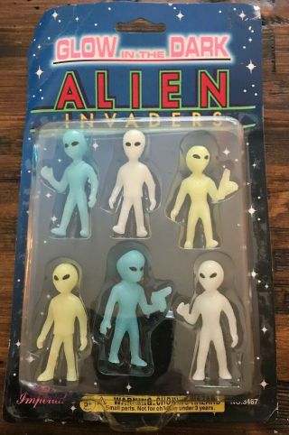 6 Alien Extraterrestrial Glow In The Dark 3 " Figures - Vintage