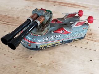 T.  N Japan Tin Litho Friction Boat Us Navy Space Patrol Boat Tank Large