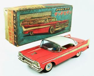 1958 Plymouth Belvedere 11.  25” (28.  6 Cm) Japanese Tin Car W/original Box By Nomu