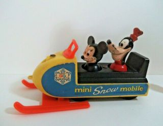 Vintage Fisher Price Little People Disney Mini Snow Mobile Mickey Mouse Goofy