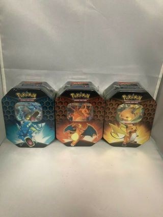 Pokemon Hidden Fates Tins - Charizard,  Raichu,  Gyarados,  Set Of 3 In Hand