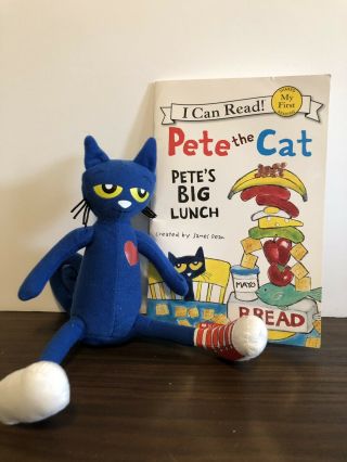 Pete The Cat Plush Toy 14 " Stuffed Doll W/ Book Petes Big Lunch