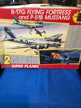 Monogram B - 17g Flying Fortress P - 51 Mustang Airplane Model Kit 1988 1:48