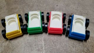 Set Of 4 Vintage Fisher - Price Little People Cars - Color Frames,  White Tops.