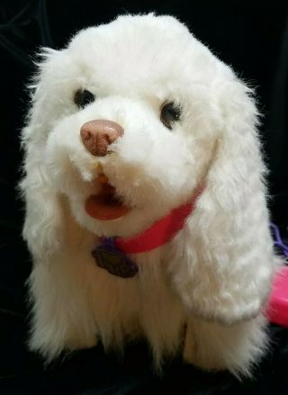 Fur Real Friends Get Up And Gogo My Walking Pup White Plush Dog Toy W/ Leash