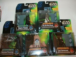 Set Of 5 Star Wars Electronic Power F/x Figures - Luke Vader Obi Wan Emperor R2d2
