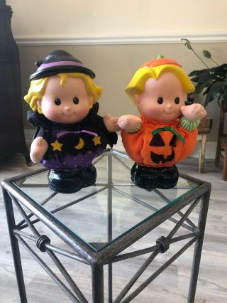 2 Fisher Price Little People Halloween Eddie Pumpkin Sarah Witch Large 8 " Sounds
