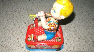 1950 ' s Battery Operated Bubble Blowing Boy Tin Litho made in Japan w Bubble Cup 4