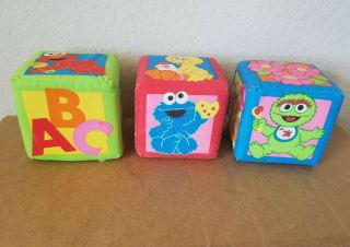 Rare 1993 Tyco Sesame Street Soft Plush Blocks Set Of 3
