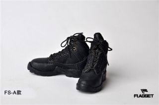Black Leather Shoes Model A 1/6 Soldier Combat Boots Outfit Hollow Male Shoes